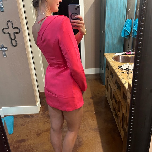 DO+BE Vibrant Pink Asymmetrical Long Sleeve Dress - Picture 3 of 6